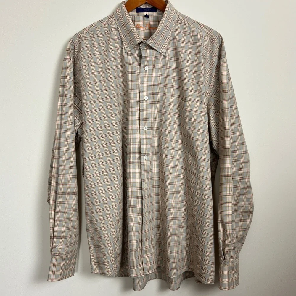 Alan Flusser Mens XXL Plaid Button Down Casual Long‎ Sleeve Shirt